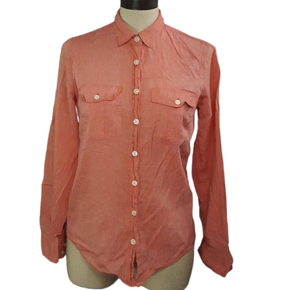 J Crew Women sz S Long Sleeves Buttons Down shirt Salmon Pink 100% Cotton
